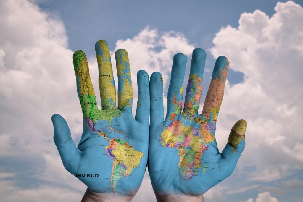 hands, world, map, global, world map, earth, globe, continents, palms, fingers, idea, concept